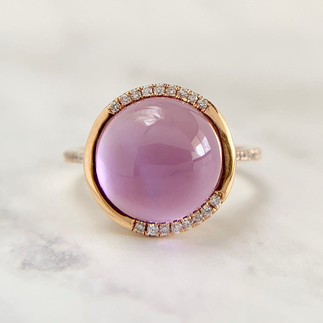 18K Rose Gold Amethyst Diamond Ring w/ Mother of Pearl Backing