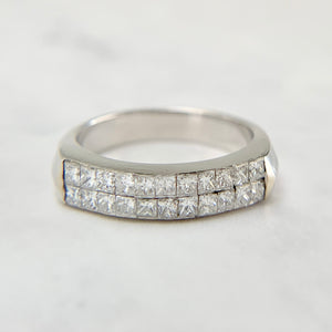 18K White Gold Double Row Princess Cut .66ctw Diamond Band Ring