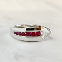 Load image into Gallery viewer, Modernist 14K White Gold Ruby and Trillion Cut Diamond Ring