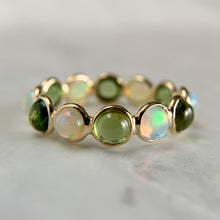 Load image into Gallery viewer, 14K Yellow Gold 5mm Green Tourmaline and Opal Eternity Band