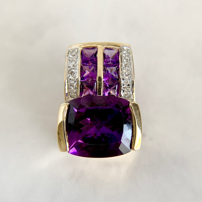 14K Yellow Gold 3.50ct Amethyst and Diamond Enhancer Pendant