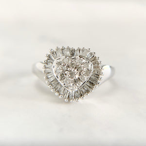 14K White Gold 1.00ctw Cluster Diamond Heart Ring