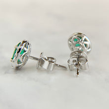 Load image into Gallery viewer, 14K White Gold Colombian Emerald and Diamond Stud Earrings