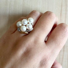 Load image into Gallery viewer, Retro 18K Yellow Gold Akoya Pearl Cluster and Diamond Ring