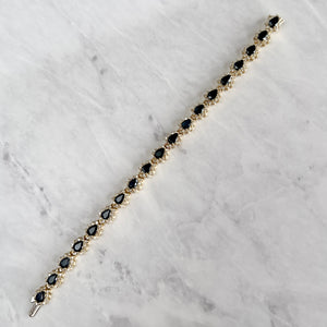 14K Yellow Gold Sapphire and 3.42ctw Diamond Tennis Bracelet