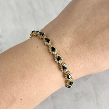 Load image into Gallery viewer, 14K Yellow Gold Sapphire and 3.42ctw Diamond Tennis Bracelet
