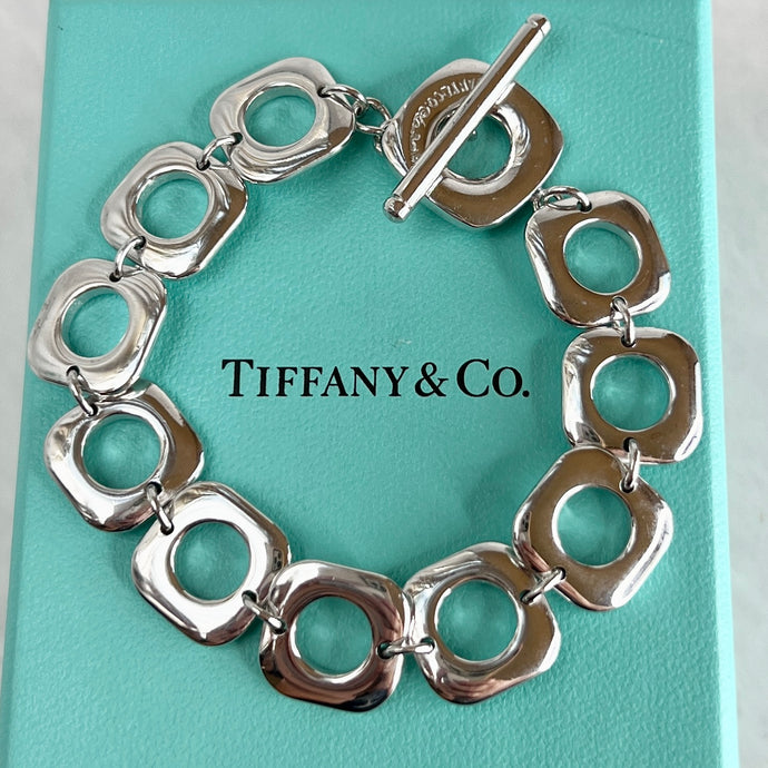 Retired Tiffany & Co. 925 Silver Cushion Link Toggle Bracelet