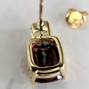 14K Yellow Gold Pressure Set Rhodolite Garnet Earrings