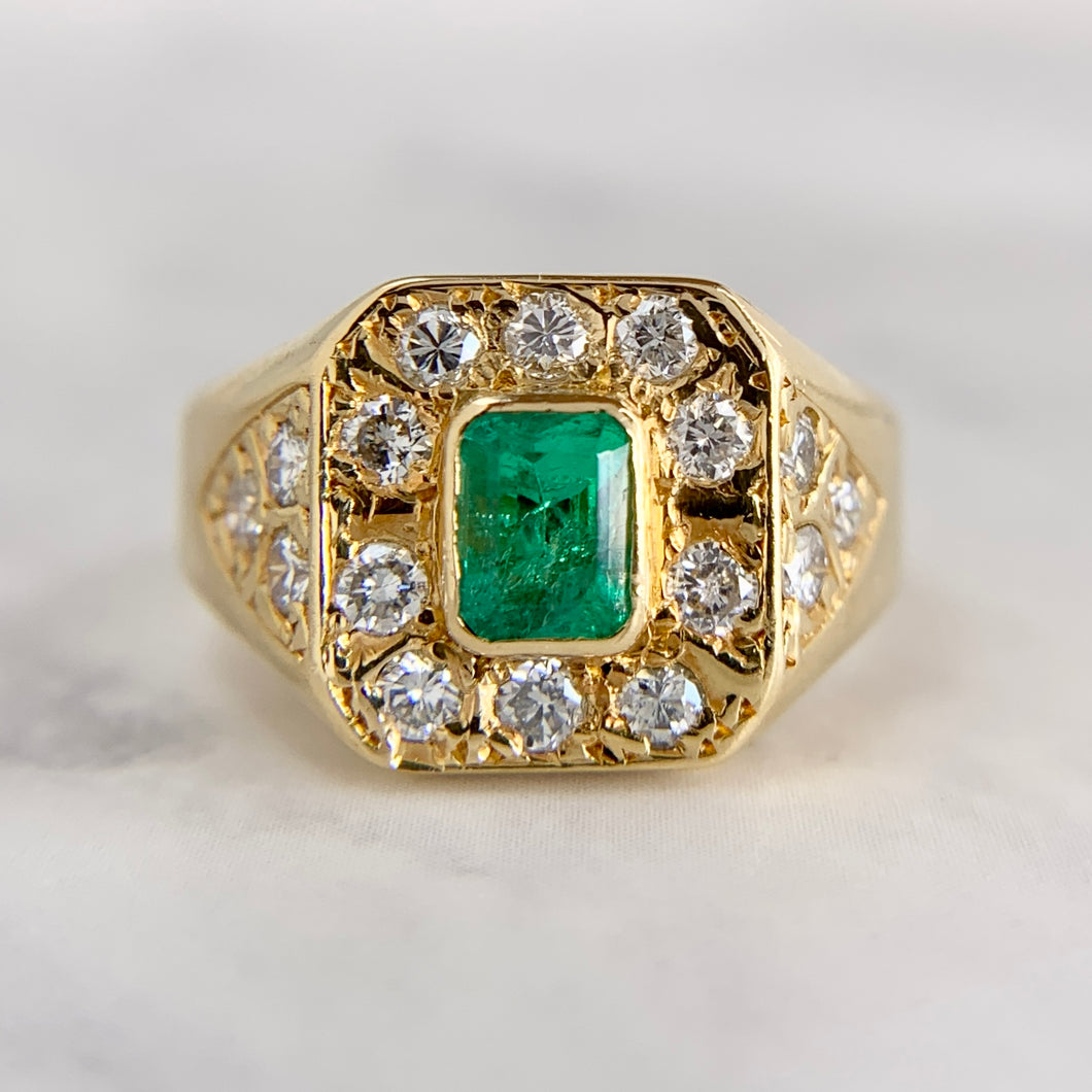 18K Yellow Gold .50ct Colombian Emerald and Diamond Ring