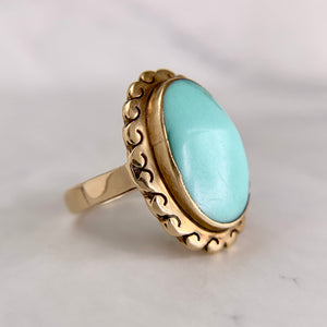 Antique 14K Yellow Gold Oval Natural Turquoise Ring