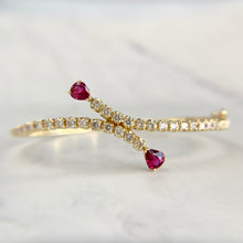 Load image into Gallery viewer, 14K Yellow Gold Ruby and Diamond Bypass Bangle Bracelet