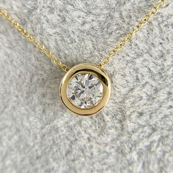 Custom 14K Yellow Gold .69ct Diamond Solitaire Necklace