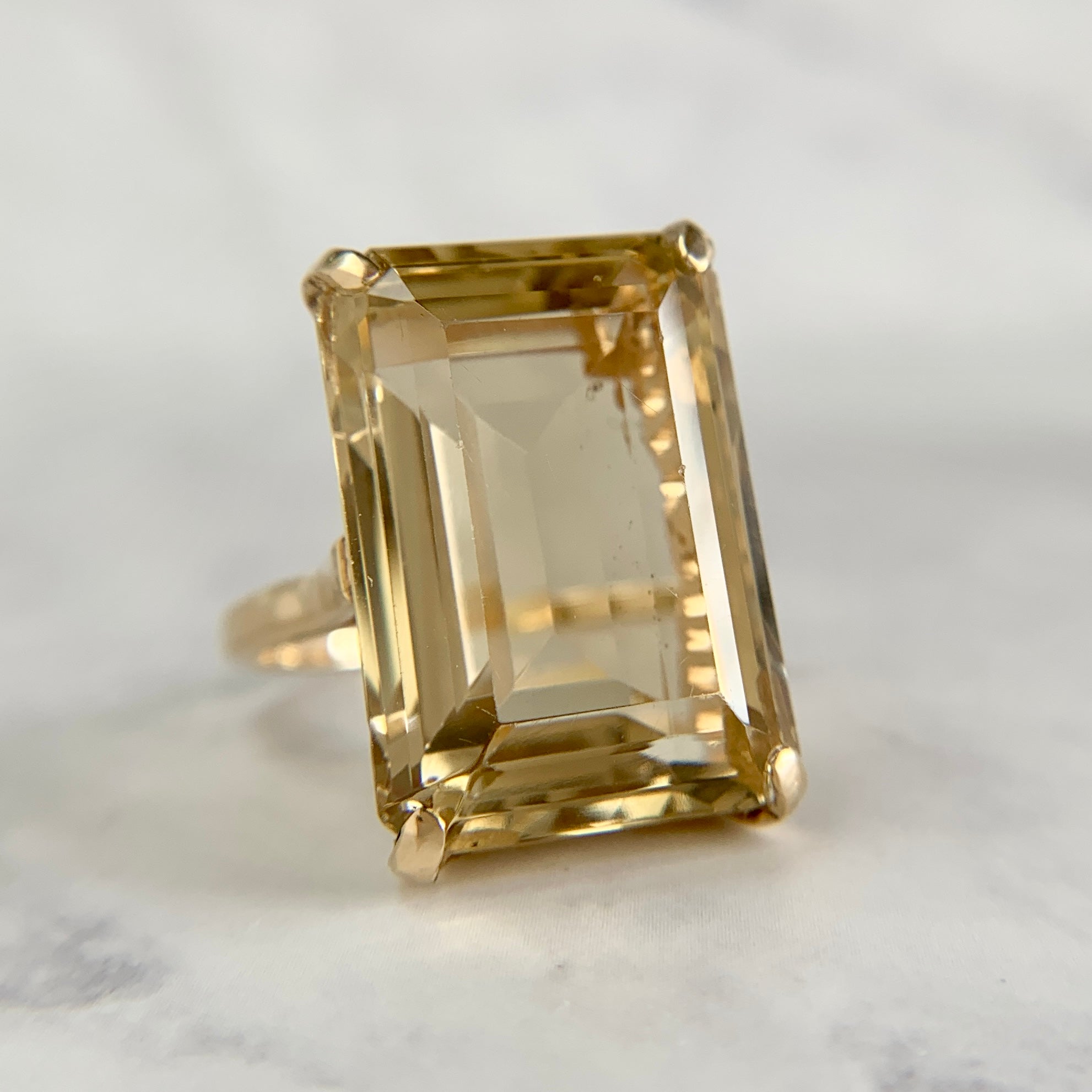 Chunky 14K Yellow Gold Emerald Cut Smoky Quartz Ring – AJG