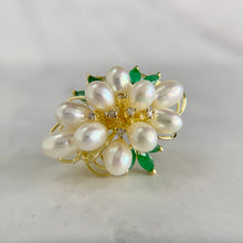 Load image into Gallery viewer, 14K Yellow Gold Freshwater Pearl Emerald and Diamond Earrings
