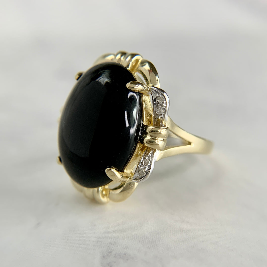 14K Two-Tone Onyx and Diamond Statement Ring