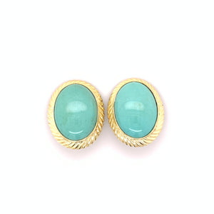14k Yellow Gold Turquoise Cabochon Statement Earrings