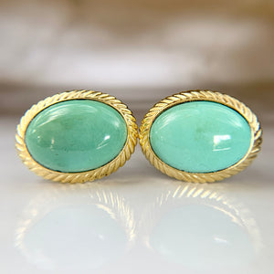 14k Yellow Gold Turquoise Cabochon Statement Earrings