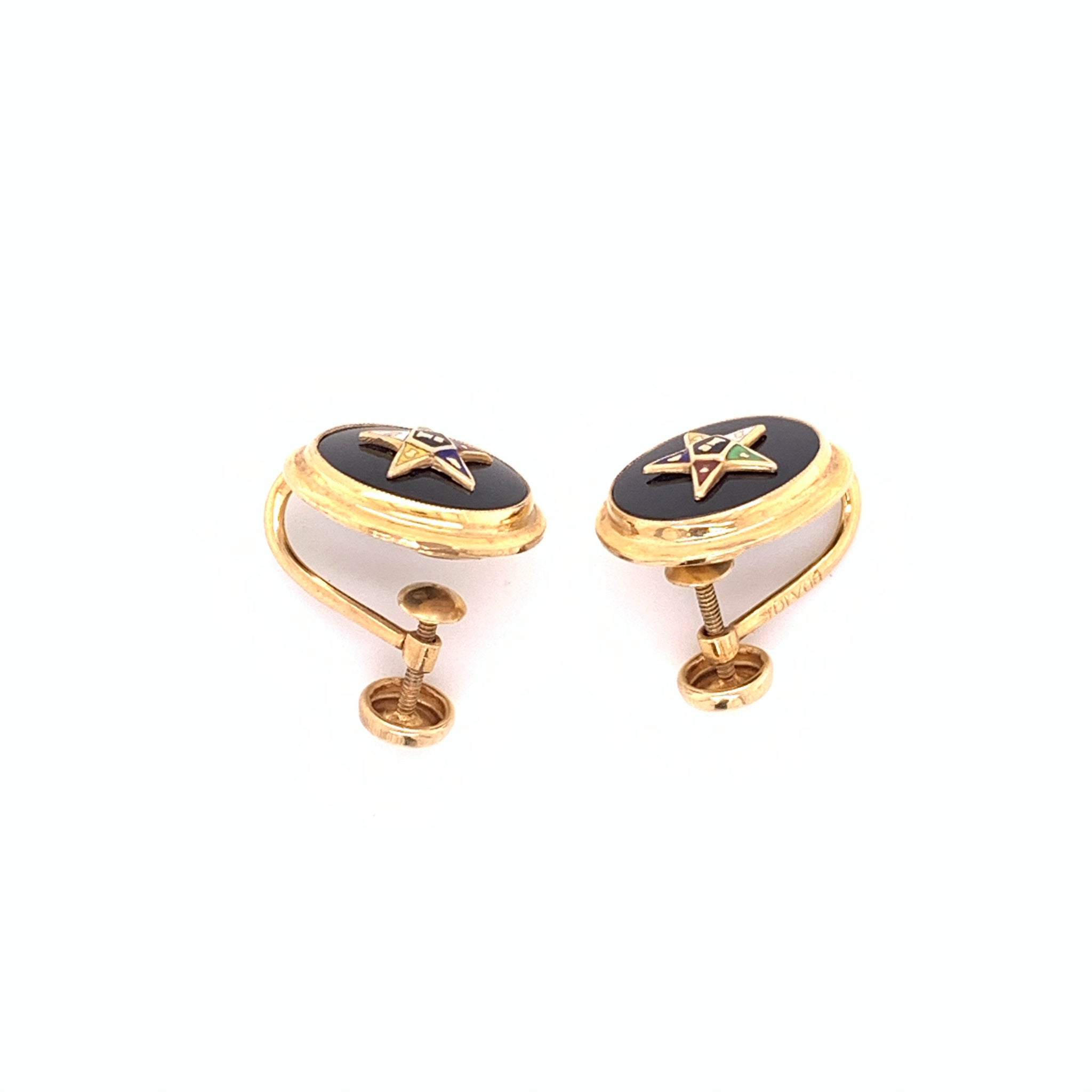 Vintage 10K Yellow Gold Screw Back Eastern Star Onyx Earrings – AJG