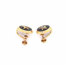 Load image into Gallery viewer, Vintage 10K Yellow Gold Screw Back Eastern Star Onyx Earrings