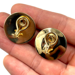 Retro 14k Yellow Gold Clip On Button Omega Back "X" Earrings