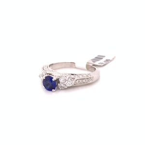 14K WG .58ct Blue Sapphire Solitaire and Diamond Ring