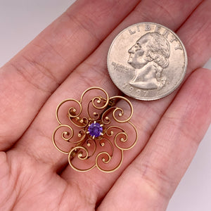 14k Art Nouveau Synthetic Color Change Sapphire Brooch/Pendant