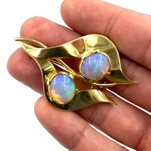 Load image into Gallery viewer, Vintage 18K Yellow Gold Double Australian Opal Modernist Freeform Brooch