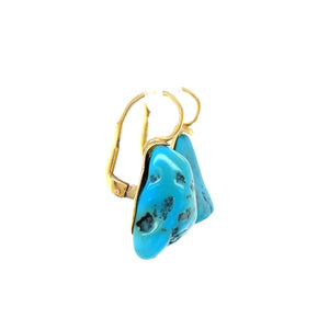 18K Yellow Gold Italian Natural Freeform Turquoise Earrings