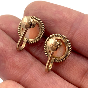 Vintage 14K Gold Natural Salmon Coral Screw Back Earrings