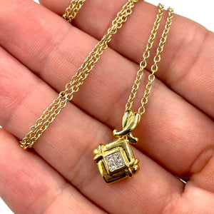 18K Yellow Gold .17ctw Cluster Princess Cut Diamond Pendant w/ 22" Chain