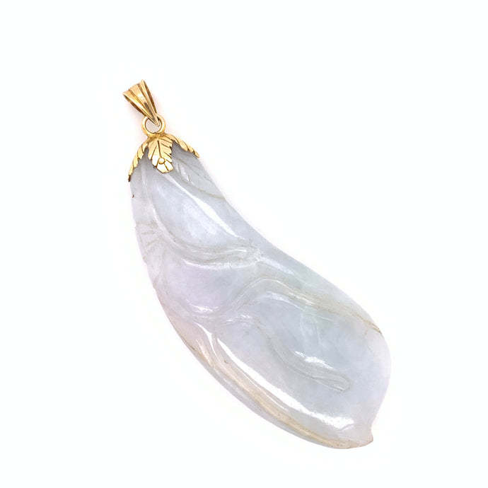 14K Yellow Gold Carved Jadeite Gourd Pendant