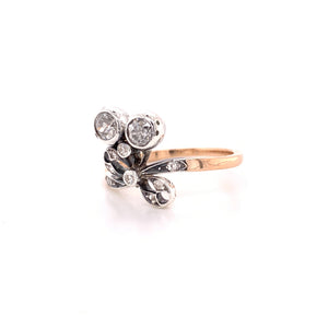 Victorian 14K Rose Gold and Silver 1.10ctw Diamond Bow Ring