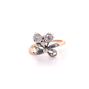 Victorian 14K Rose Gold and Silver 1.10ctw Diamond Bow Ring