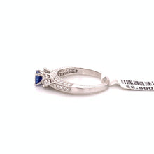 Load image into Gallery viewer, 14K WG .58ct Blue Sapphire Solitaire and Diamond Ring