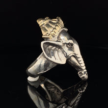Load image into Gallery viewer, Custom 14K Gold / Sterling Silver Ruby Ganesha Elephant Ring
