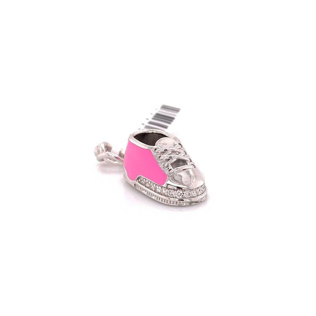 14K Pink Enamel Diamond Sneaker Pendant Charm