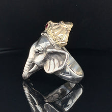 Load image into Gallery viewer, Custom 14K Gold / Sterling Silver Ruby Ganesha Elephant Ring