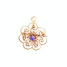 Load image into Gallery viewer, 14k Art Nouveau Synthetic Color Change Sapphire Brooch/Pendant