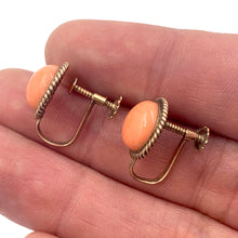 Load image into Gallery viewer, Vintage 14K Gold Natural Salmon Coral Screw Back Earrings