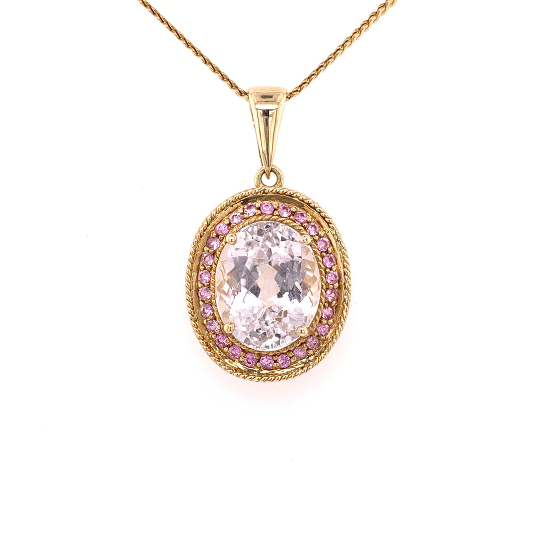 10K Yellow Gold Kunzite and Synthetic Pink Sapphire Pendant