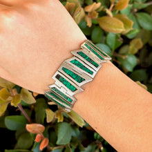 Load image into Gallery viewer, Taxco Mexico 925 Silver Malachite Inlay Bracelet - 7&quot;