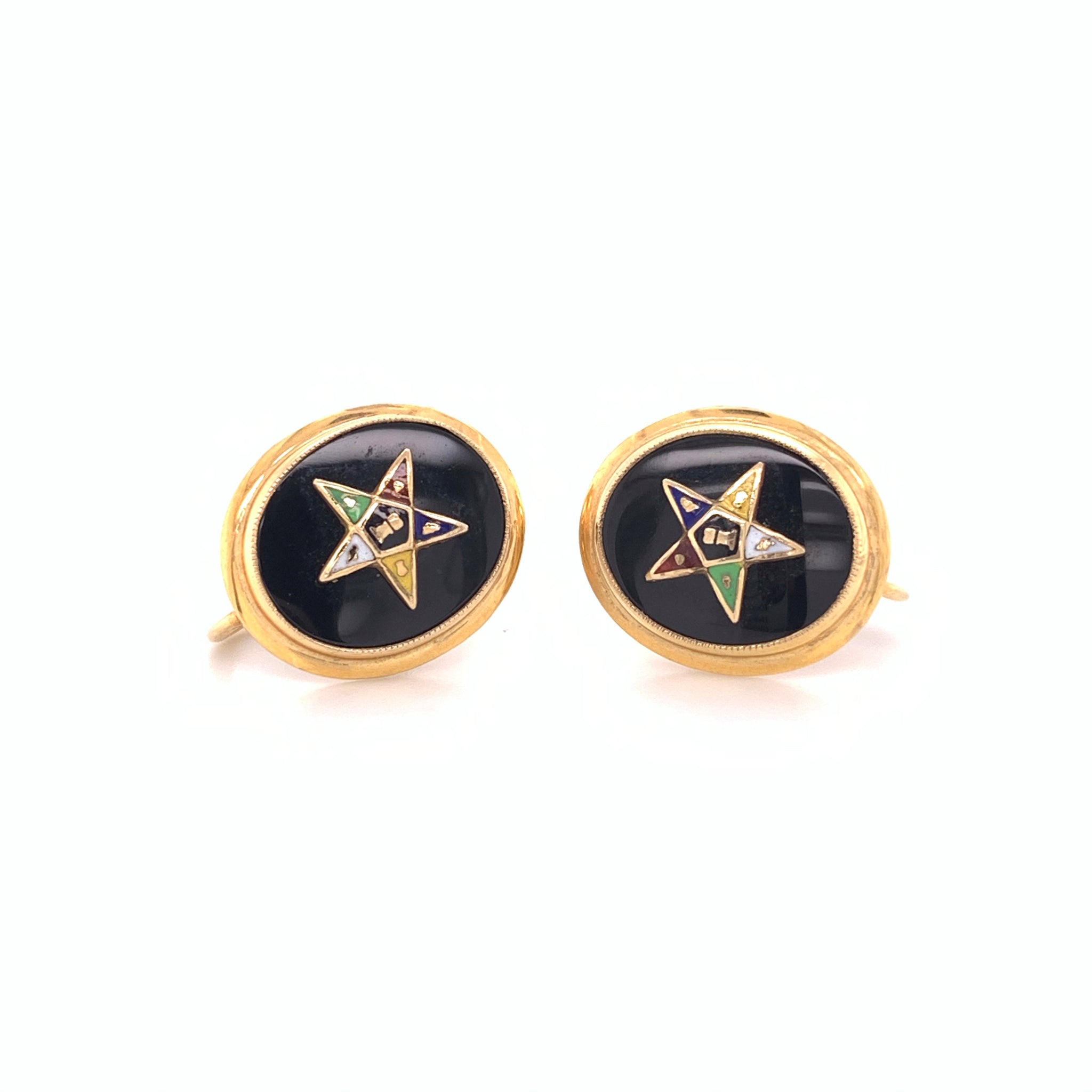 Vintage 10K Yellow Gold Screw Back Eastern Star Onyx Earrings – AJG