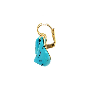 18K Yellow Gold Italian Natural Freeform Turquoise Earrings