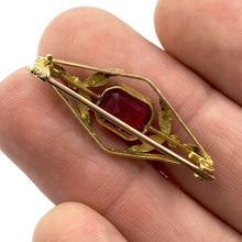 Load image into Gallery viewer, Vintage 10K Green Gold Synthetic Pink Sapphire Brooch